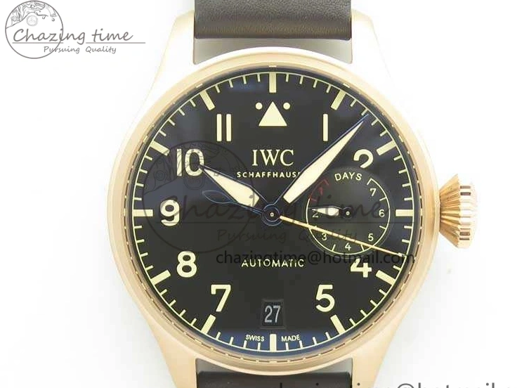 MIROTIME 0823 Big Pilot IW510301 Satin-Polished RG YLF Best Edition Black Dial On Leather Strap A Flexible 7222